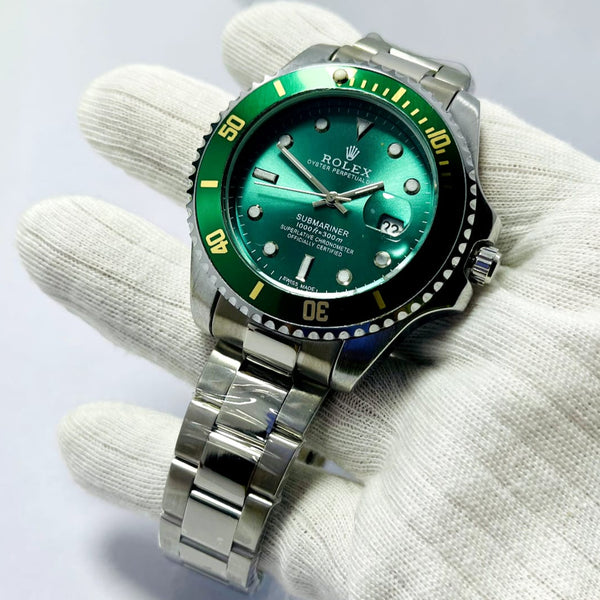 Luxury Rolex Submariner Green Dial Men’s Watch – Hulk Edition |  Silver Bracelet | 1000ft Waterproof