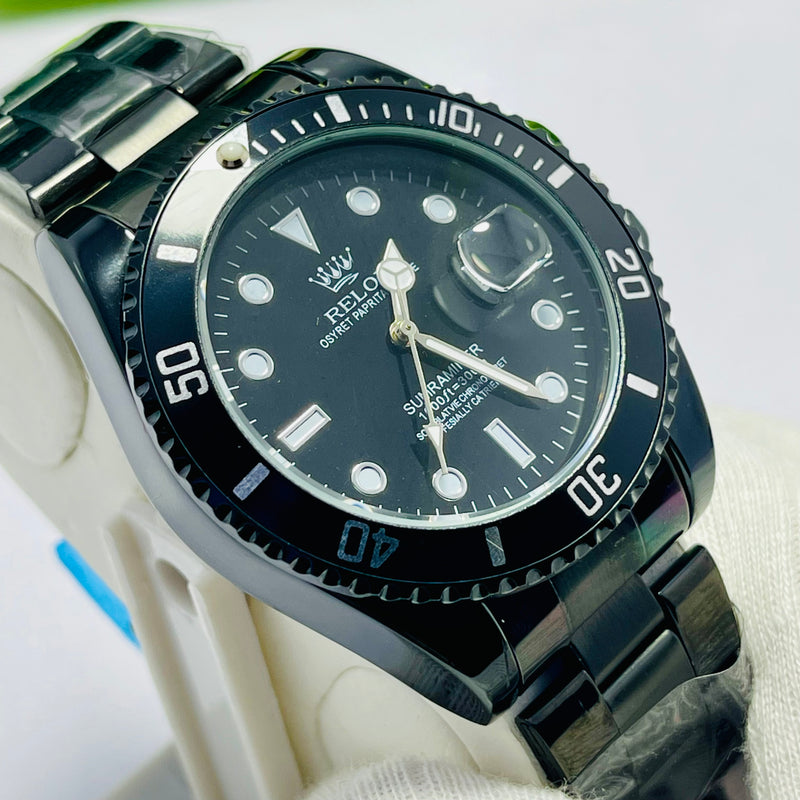 Submariner Black Dial Men's Watch – BLACK Bracelet | Oyster Perpetual Date | Water Resistance | Quartz Movement