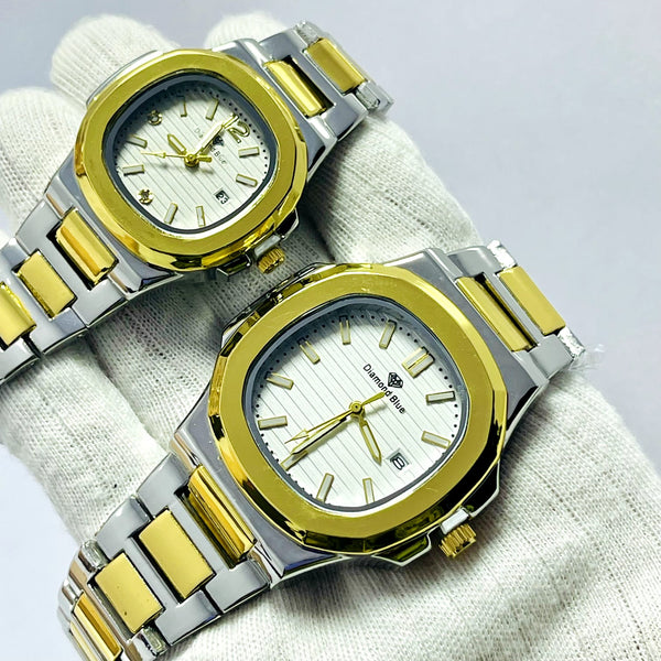 Limited Edition White Dial Couple Watch – Two-Tone Gold & Silver Bracelet _Mineral Glass _Superlative Finish