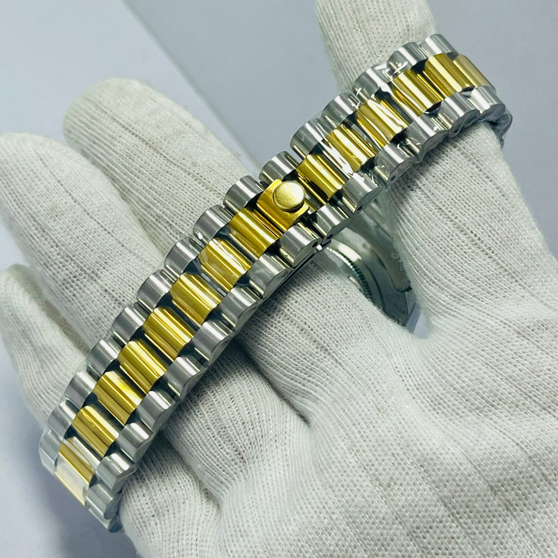 Luxury Rolex Day-Date Gold Dial Men’s Watch – Two-Tone Stainless Steel & Gold Bracelet | Diamond Hour Markers