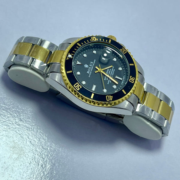 Luxury Rolex Submariner Black Dial Men's Watch – Two-Tone Gold & Silver Bracelet | Oyster Perpetual Date | Waterproof Resistance | Quartz Movement