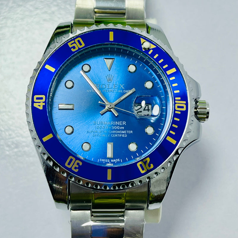 Luxury Rolex Submariner Blue Dial Men's Watch – Silver Bracelet | Oyster Perpetual Date | Waterproof 1000ft |  Quartz Movement