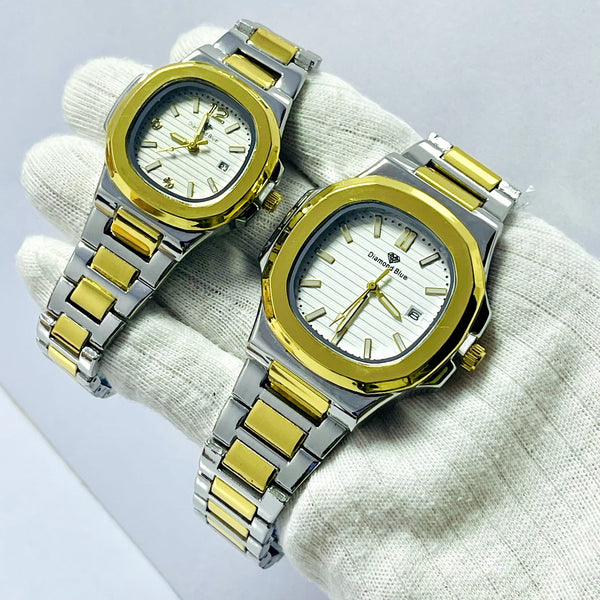 Limited Edition White Dial Couple Watch – Two-Tone Gold & Silver Bracelet _Mineral Glass _Superlative Finish