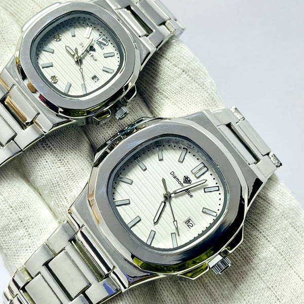 Limited Edition White Dial Couple Watch –  Silver Bracelet _Mineral Glass _Superlative Finish
