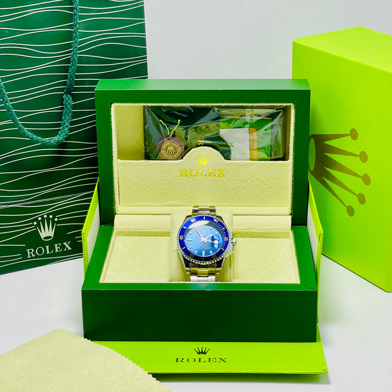 Luxury Rolex Submariner Blue Dial Men's Watch – Silver Bracelet | Oyster Perpetual Date | Waterproof 1000ft |  Quartz Movement