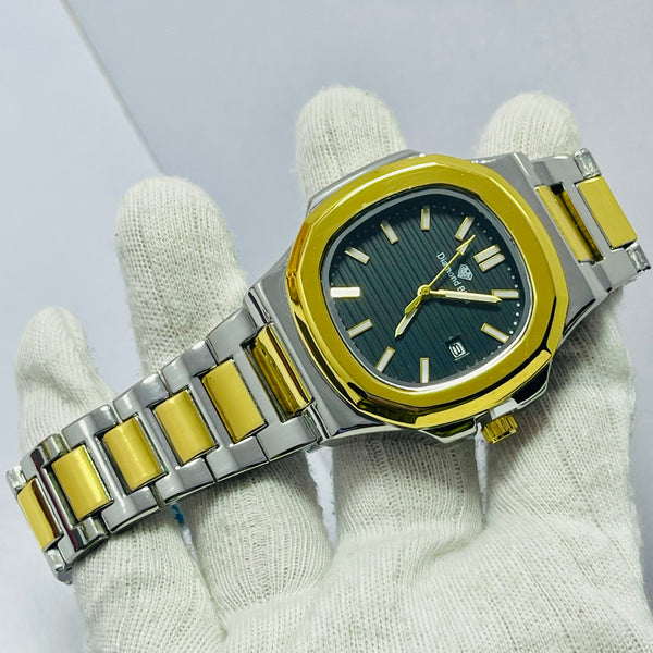 Limited Edition BLACK Dial Men's Watch – Two-Tone Gold & Silver Bracelet _Mineral Glass _Superlative Finish