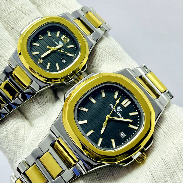Limited Edition BLACK Dial Couple Watch – Two-Tone Gold & Silver Bracelet _Mineral Glass _Superlative Finish