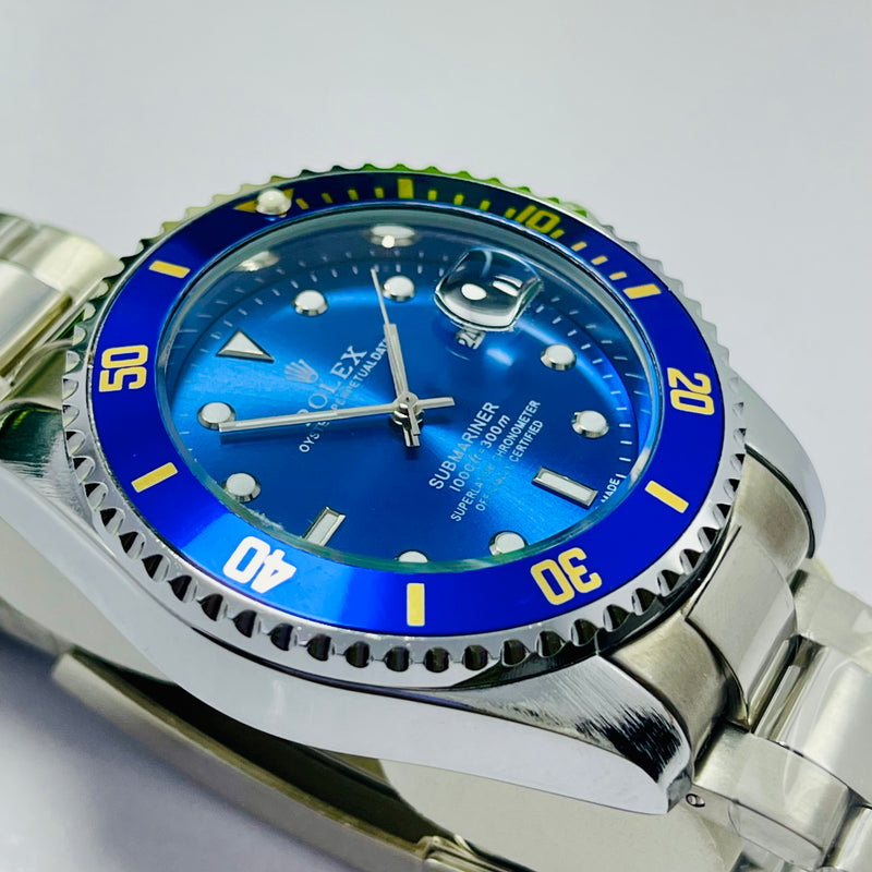 Luxury Rolex Submariner Blue Dial Men's Watch – Silver Bracelet | Oyster Perpetual Date | Waterproof 1000ft |  Quartz Movement