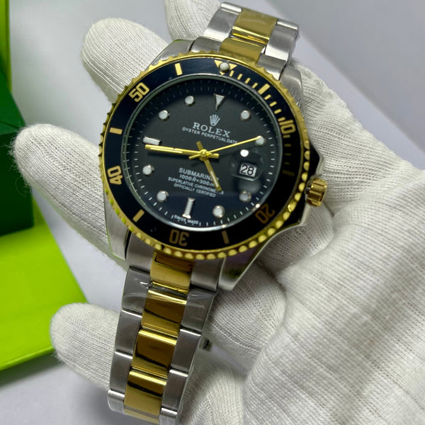 Luxury Rolex Submariner Black Dial Men's Watch – Two-Tone Gold & Silver Bracelet | Oyster Perpetual Date | Waterproof Resistance | Quartz Movement