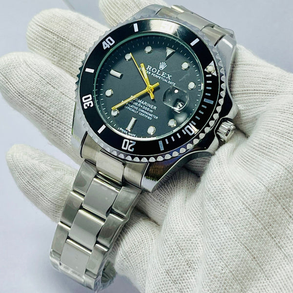 Luxury Rolex Submariner Black Dial Men's Watch – Silver Bracelet | Oyster Perpetual Date | Waterproof 1000ft | Quartz Movement