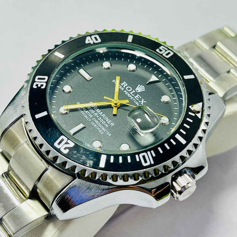 Luxury Rolex Submariner Black Dial Men's Watch – Silver Bracelet | Oyster Perpetual Date | Waterproof 1000ft | Quartz Movement
