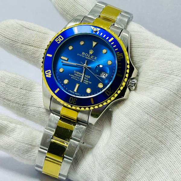 Luxury Rolex Submariner Blue Dial Men's Watch – Two-Tone Gold & Silver Bracelet | Oyster Perpetual Date | Waterproof 1000ft | Quartz Movement