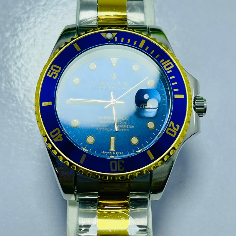Luxury Rolex Submariner Blue Dial Men's Watch – Two-Tone Gold & Silver Bracelet | Oyster Perpetual Date | Waterproof 1000ft | Quartz Movement
