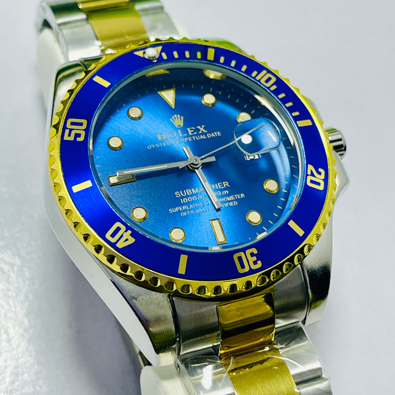 Luxury Rolex Submariner Blue Dial Men's Watch – Two-Tone Gold & Silver Bracelet | Oyster Perpetual Date | Waterproof 1000ft | Quartz Movement