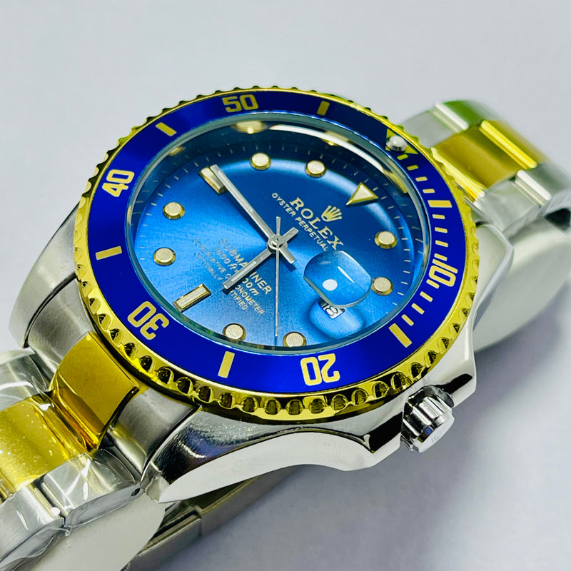Luxury Rolex Submariner Blue Dial Men's Watch – Two-Tone Gold & Silver Bracelet | Oyster Perpetual Date | Waterproof 1000ft | Quartz Movement