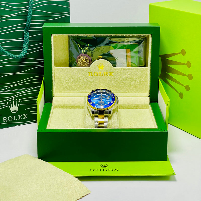 Luxury Rolex Submariner Blue Dial Men's Watch – Two-Tone Gold & Silver Bracelet | Oyster Perpetual Date | Waterproof 1000ft | Quartz Movement