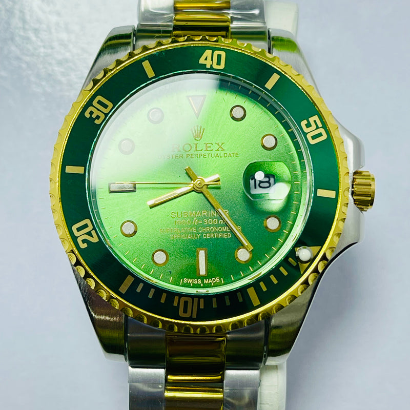 Luxury Rolex Submariner Green Dial Men’s Watch – Hulk Edition | Two-Tone Gold & Silver Bracelet | 1000ft Waterproof |
