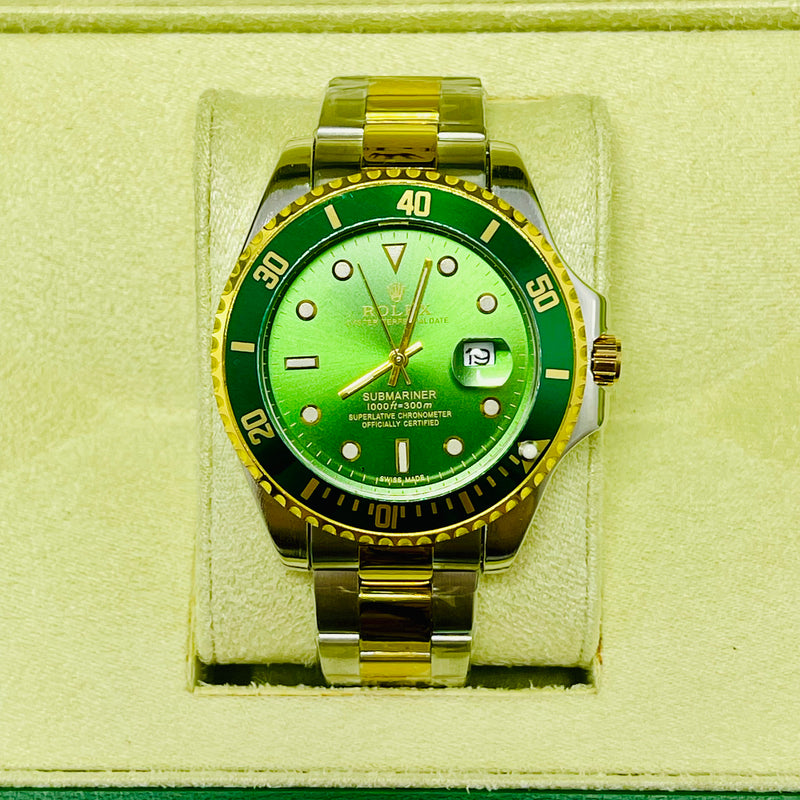 Luxury Rolex Submariner Green Dial Men’s Watch – Hulk Edition | Two-Tone Gold & Silver Bracelet | 1000ft Waterproof |