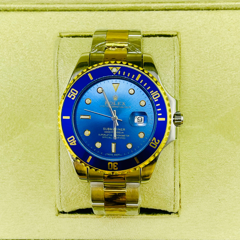 Luxury Rolex Submariner Blue Dial Men's Watch – Two-Tone Gold & Silver Bracelet | Oyster Perpetual Date | Waterproof 1000ft | Quartz Movement