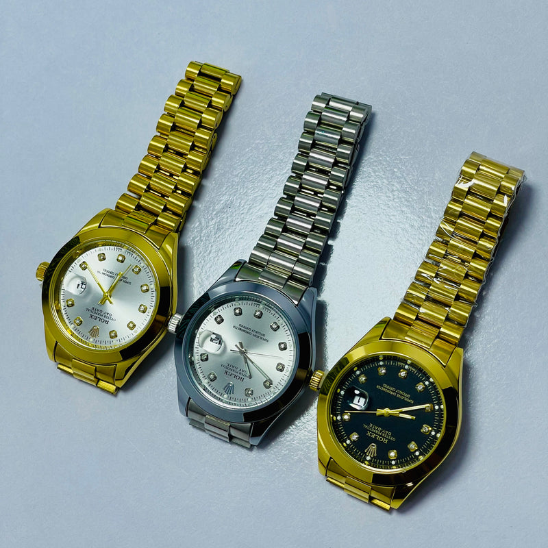 Luxury Gold Rolex Day-Date Automatic Watch for Men – Black Dial with Diamond Hour Markers