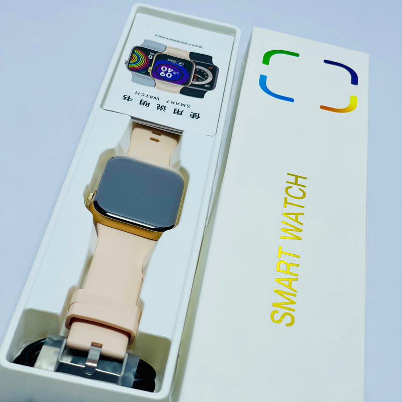 Smart Watch with 1.9” HD Full Touch Display – Fitness Tracker with Heart Rate, Steps, Sleep, Weather & Notifications – Unisex Design with Beige Silicone Strap – iOS & Android Compatible