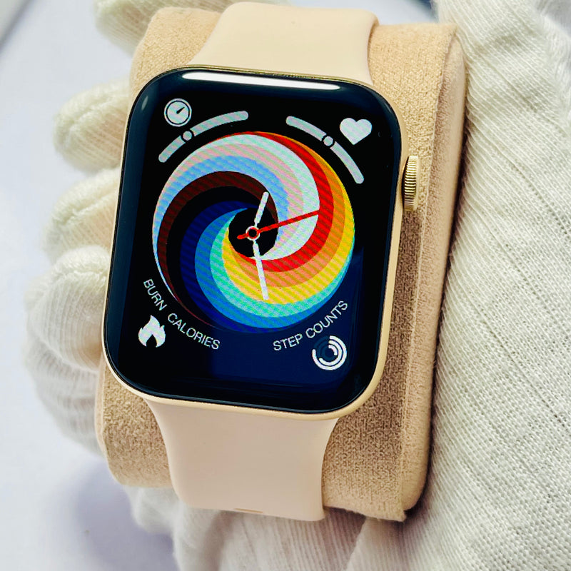 Smart Watch with 1.9” HD Full Touch Display – Fitness Tracker with Heart Rate, Steps, Sleep, Weather & Notifications – Unisex Design with Beige Silicone Strap – iOS & Android Compatible