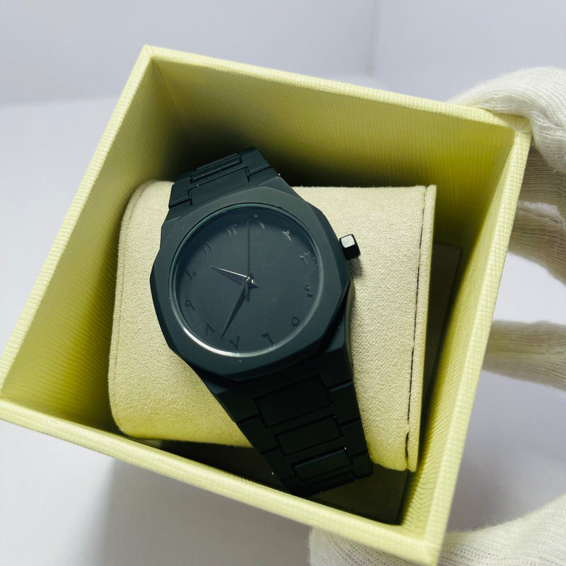 Minimalist Arabic Dial Men's Black Stainless Steel Watch – Matte Finish | Elegant Gift Box