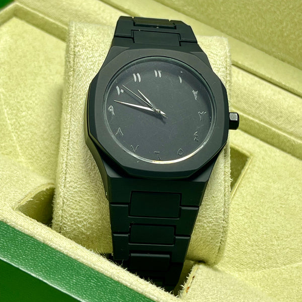 Minimalist Arabic Dial Men's Black Stainless Steel Watch – Matte Finish | Elegant Gift Box