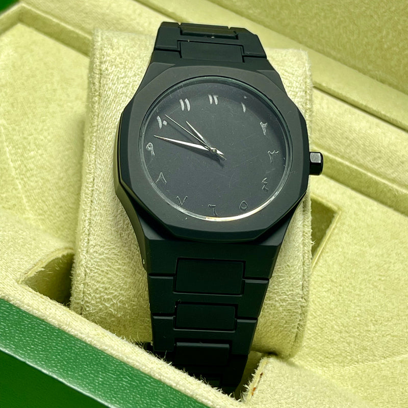 Minimalist Arabic Dial Men's Black Stainless Steel Watch – Matte Finish | Elegant Gift Box