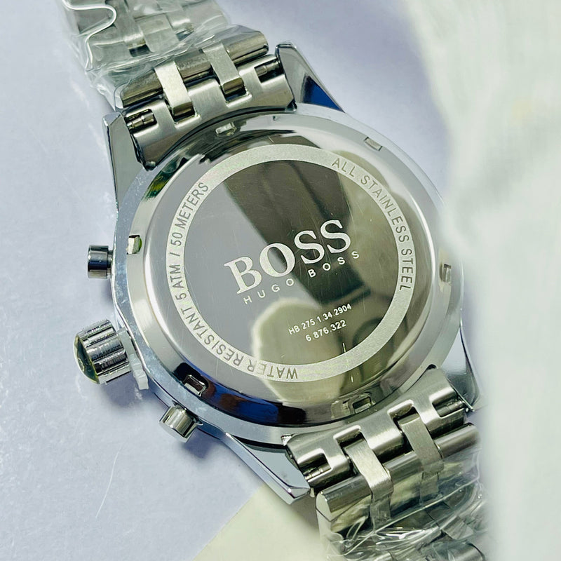 BOSS Men’s Chronograph Watch – Blue Dial with Silver Subdials, Date Display, 8 ATM Water Resistance, Stainless Steel Bracelet – Stylish & Functional Timepiece