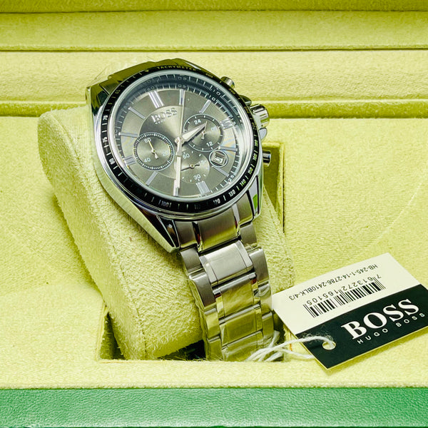 Hugo Boss Men’s Chronograph Watch – Black Dial with Subdials, Date Display, Tachymeter Bezel, and Stainless Steel Bracelet – Sport-Luxury Design