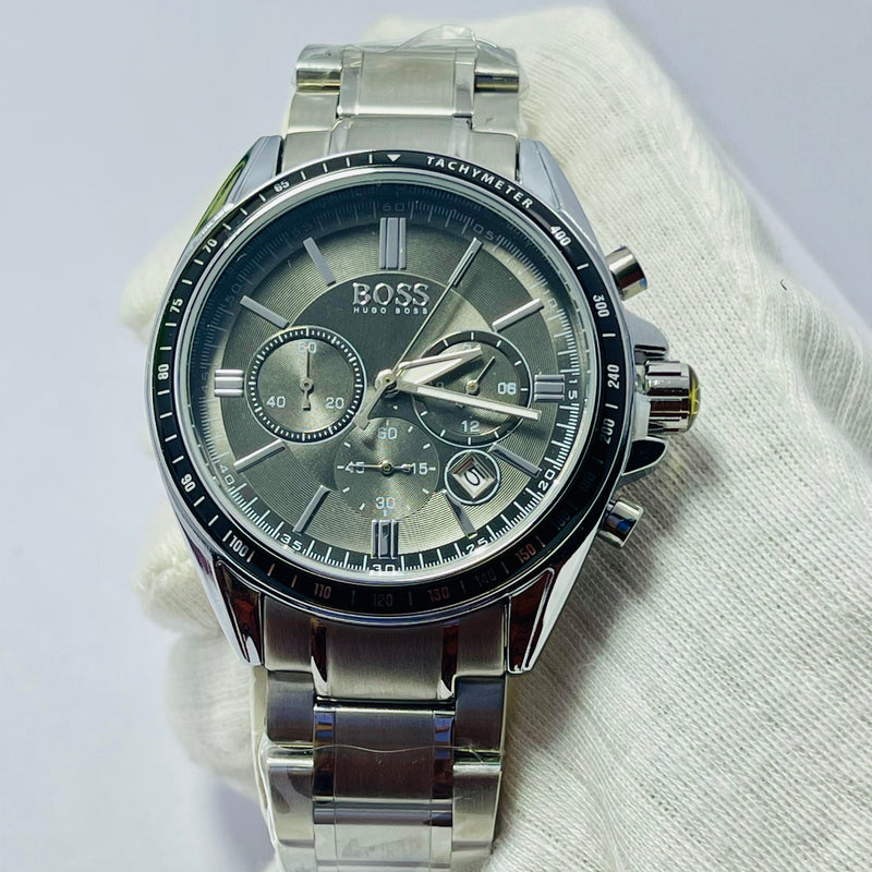 Hugo Boss Men’s Chronograph Watch – Black Dial with Subdials, Date Display, Tachymeter Bezel, and Stainless Steel Bracelet – Sport-Luxury Design
