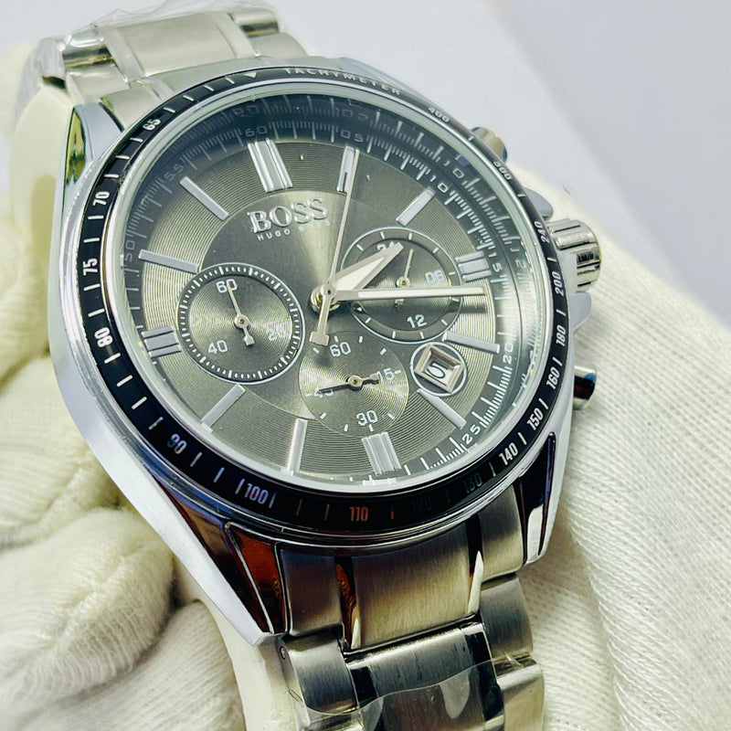 Hugo Boss Men’s Chronograph Watch – Black Dial with Subdials, Date Display, Tachymeter Bezel, and Stainless Steel Bracelet – Sport-Luxury Design