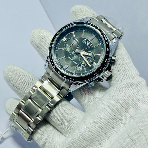 Hugo Boss Men’s Chronograph Watch – Black Dial with Subdials, Date Display, Tachymeter Bezel, and Stainless Steel Bracelet – Sport-Luxury Design