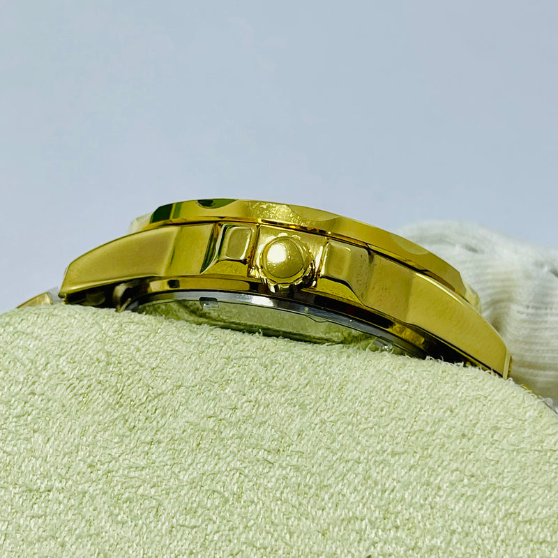 Bold Gold Skeleton Automatic Watch for Men – Yellow Dial with Exposed Mechanical Movement – Luxury Stainless Steel Band, Hilfiger-Inspired Design