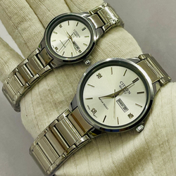 Citizen Silver Couple Watch Set – Elegant Analog Watches for Men & Women