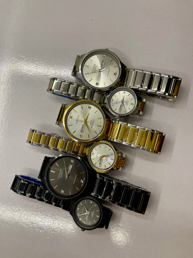 Citizen Gold & Silver Couple Watch Set – Dual-Tone Elegant Timepieces for Men & Women