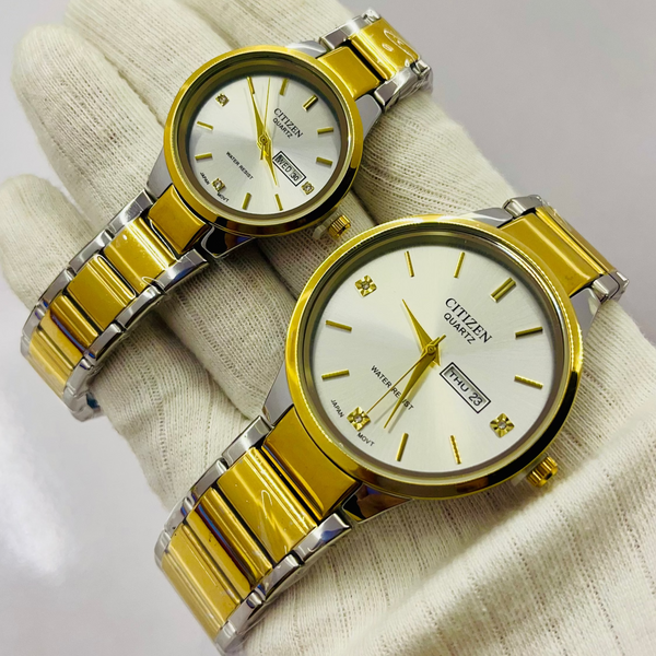 Citizen Gold & Silver Couple Watch Set – Dual-Tone Elegant Timepieces for Men & Women