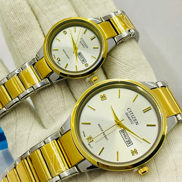 Citizen Gold & Silver Couple Watch Set – Dual-Tone Elegant Timepieces for Men & Women