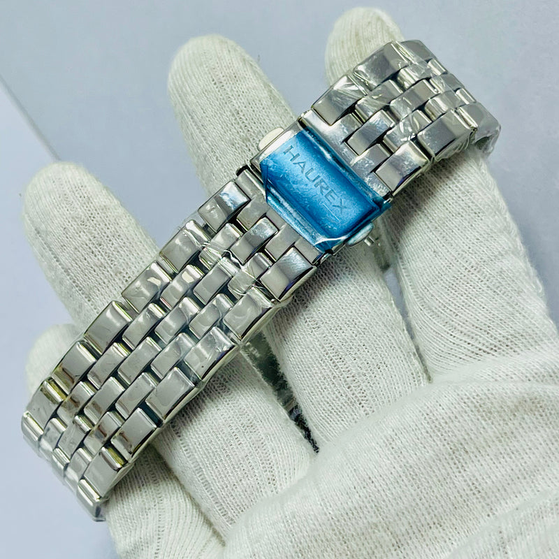 HAUREX Italy Rectangular Silver Watch for UNISEX  – Blue Roman Dial, Crystal Bezel & Stainless Steel Bracelet – Italian Luxury Design