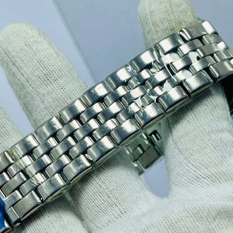 HAUREX Italy Rectangular Silver Watch for UNISEX  – Blue Roman Dial, Crystal Bezel & Stainless Steel Bracelet – Italian Luxury Design
