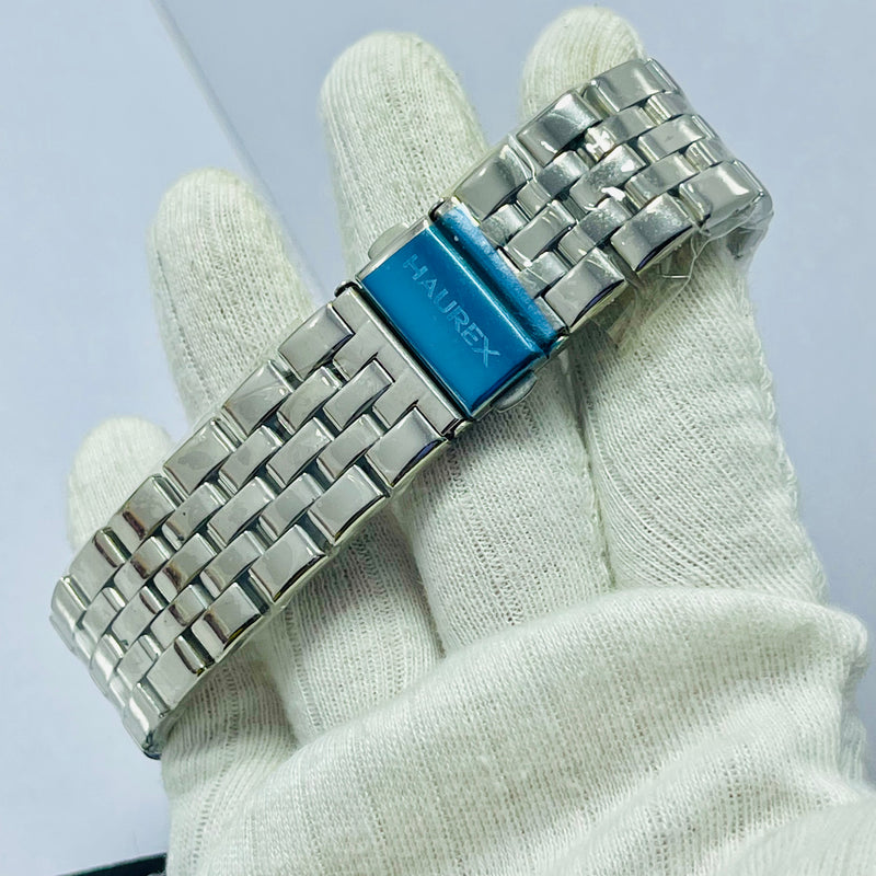 HAUREX Italy Rectangular Silver Watch for UNISEX  – Blue Roman Dial, Crystal Bezel & Stainless Steel Bracelet – Italian Luxury Design