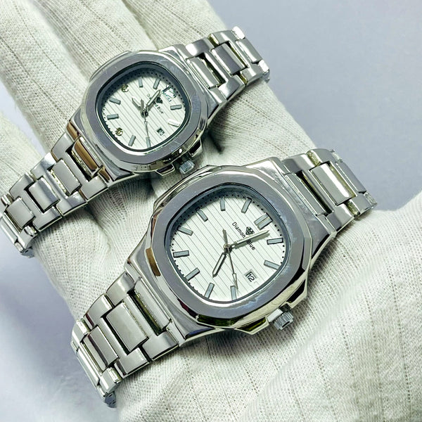 Limited Edition White Dial Couple Watch –  Silver Bracelet _Mineral Glass _Superlative Finish