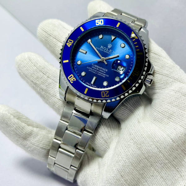 Luxury Rolex Submariner Blue Dial Men's Watch – Silver Bracelet | Oyster Perpetual Date | Waterproof 1000ft |  Quartz Movement