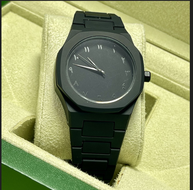 Minimalist Arabic Dial Men's Black Stainless Steel Watch – Matte Finish | Elegant Gift Box