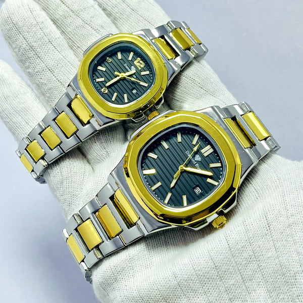 Limited Edition BLACK Dial Couple Watch – Two-Tone Gold & Silver Bracelet _Mineral Glass _Superlative Finish